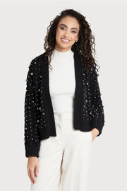 Holiday Cardigan Pearl Knit Black Multi-Cardigan-SAACHI-Black-Urbanheer