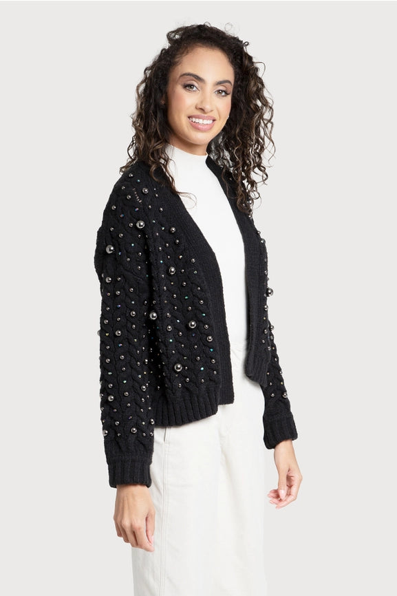 Holiday Cardigan Pearl Knit Black Multi-Cardigan-SAACHI-Black-Urbanheer