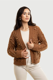Holiday Cardigan Pearl Knit Brown-Cardigan-SAACHI-Brown-Urbanheer