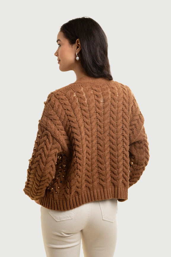 Holiday Cardigan Pearl Knit Brown-Cardigan-SAACHI-Brown-Urbanheer