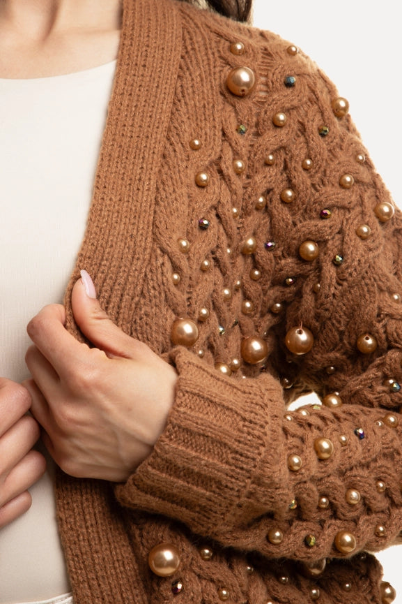 Holiday Cardigan Pearl Knit Brown-Cardigan-SAACHI-Brown-Urbanheer