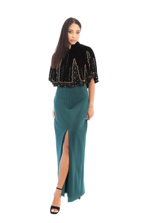 Holiday Velvet Embellished Capelet-Capelet-SAACHI-Black-Urbanheer