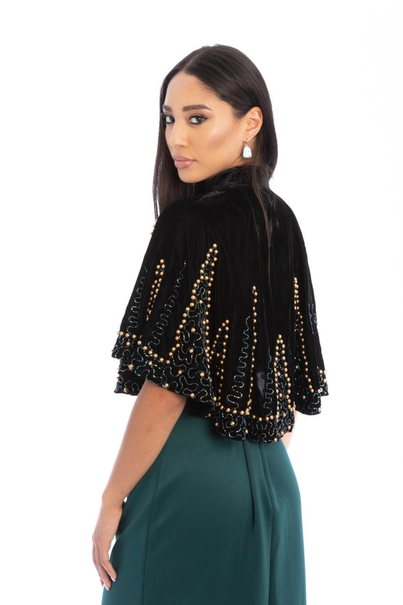 Holiday Velvet Embellished Capelet-Capelet-SAACHI-Black-Urbanheer