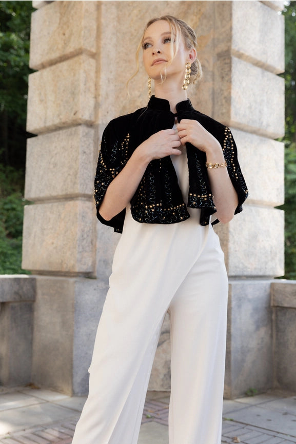 Holiday Velvet Embellished Capelet-Capelet-SAACHI-Black-Urbanheer