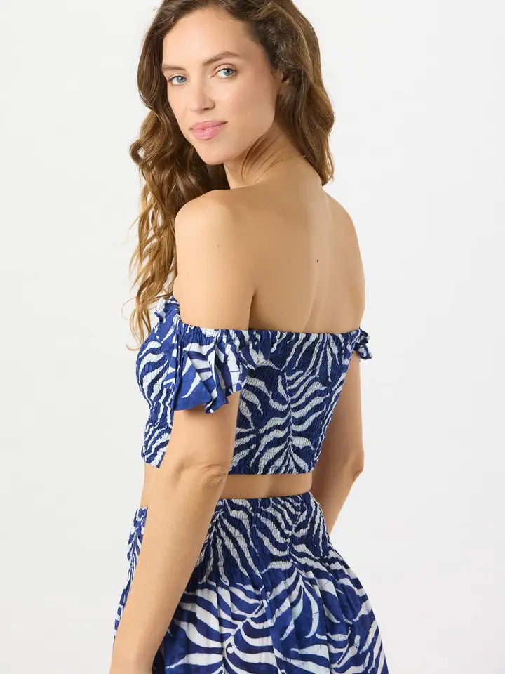 Hollie Crop Top Batik Swaying Palms Navy-Crop Tops-Tiare Hawaii-One Size-Batik Swaying Palms Navy-Urbanheer