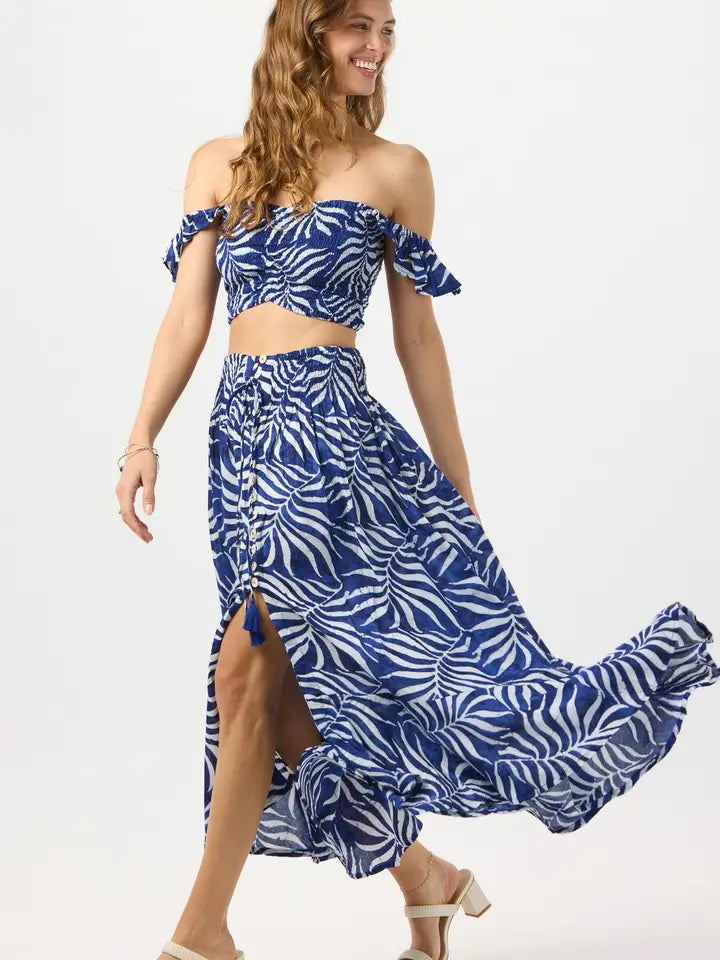 Hollie Crop Top Batik Swaying Palms Navy-Crop Tops-Tiare Hawaii-One Size-Batik Swaying Palms Navy-Urbanheer