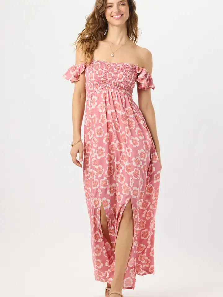 Hollie Maxi Dress Lanai Floral Mauve-Dress-Tiare Hawaii-One Size-Lanai Floral Mauve-Urbanheer