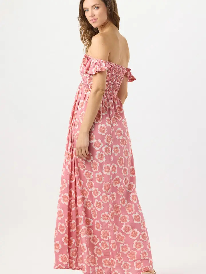 Hollie Maxi Dress Lanai Floral Mauve-Dress-Tiare Hawaii-One Size-Lanai Floral Mauve-Urbanheer
