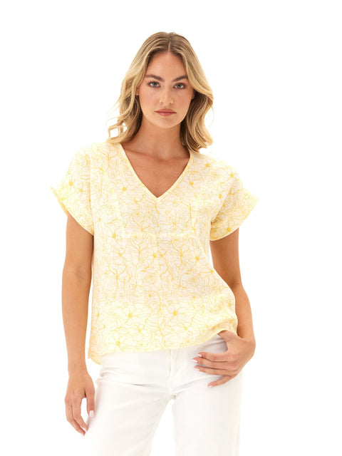 Honora Gauze V-Neck Top