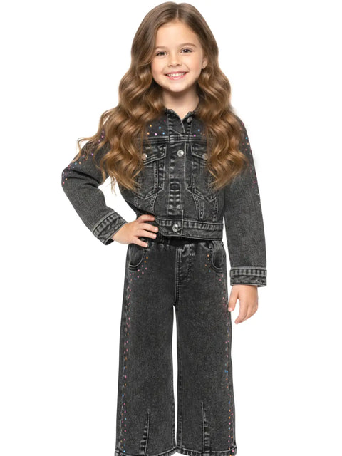 Hooded Denim Jacket w/ Rhinestone Detail