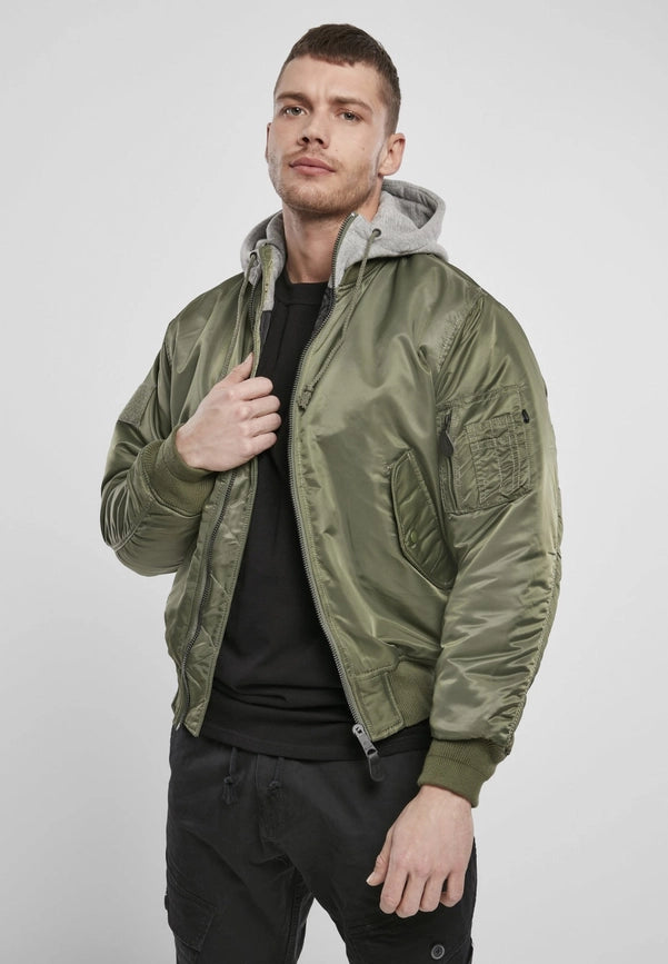Hooded MA1 Bomber Jacket Olive/Grey-Jackets-Norvine-S-Urbanheer