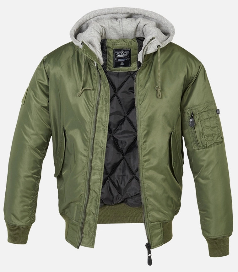 Hooded MA1 Bomber Jacket Olive/Grey-Jackets-Norvine-S-Urbanheer