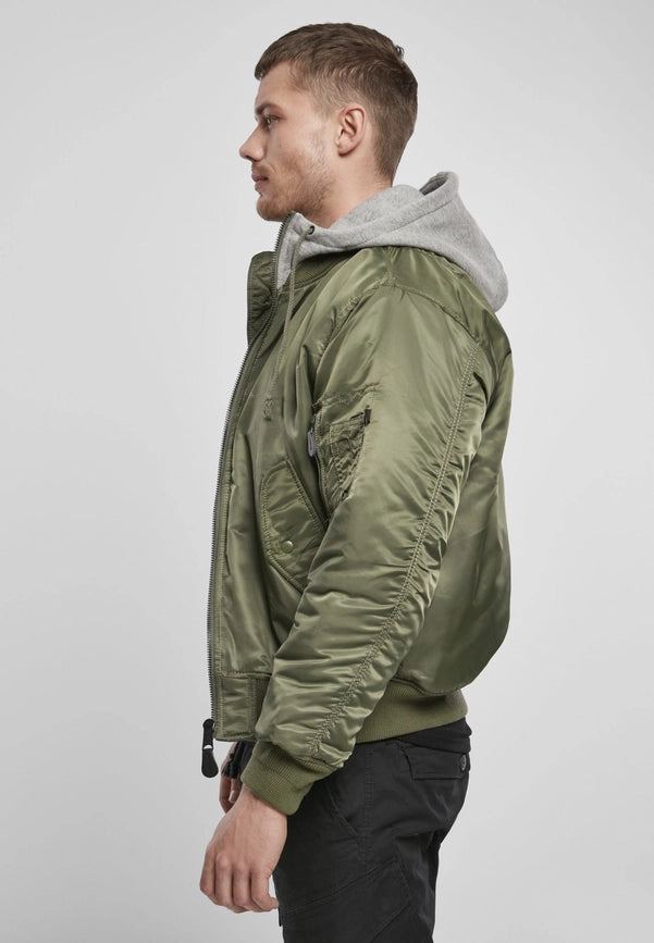 Hooded MA1 Bomber Jacket Olive/Grey-Jackets-Norvine-S-Urbanheer