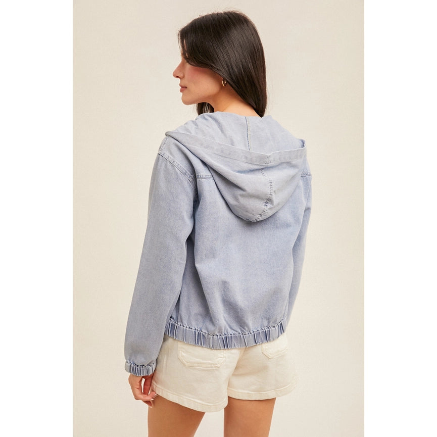 Hooded Zip Up Washed Denim Jacket with Pockets Stylish and C-Jacket-Apolline-S-DENIM-Urbanheer