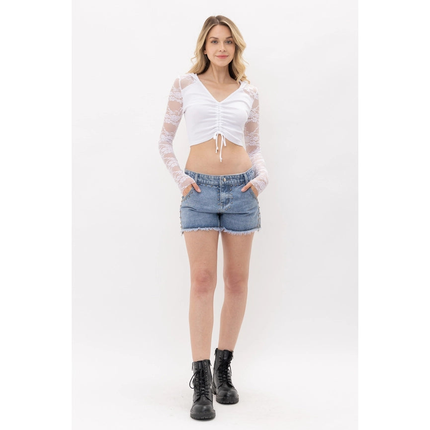 Hoodie Long Sleeve Top with All Over Stones OFF WHITE-Hoodie-VOCAL-S-OFF WHITE-Urbanheer