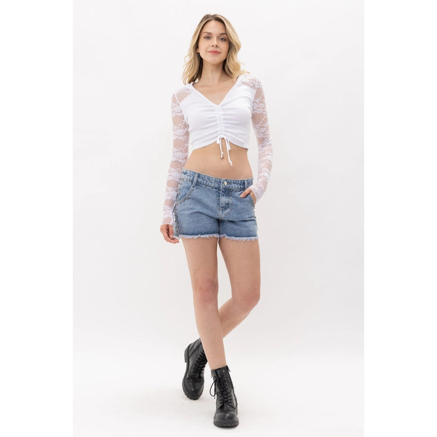 Hoodie Long Sleeve Top with All Over Stones OFF WHITE-Hoodie-VOCAL-S-OFF WHITE-Urbanheer