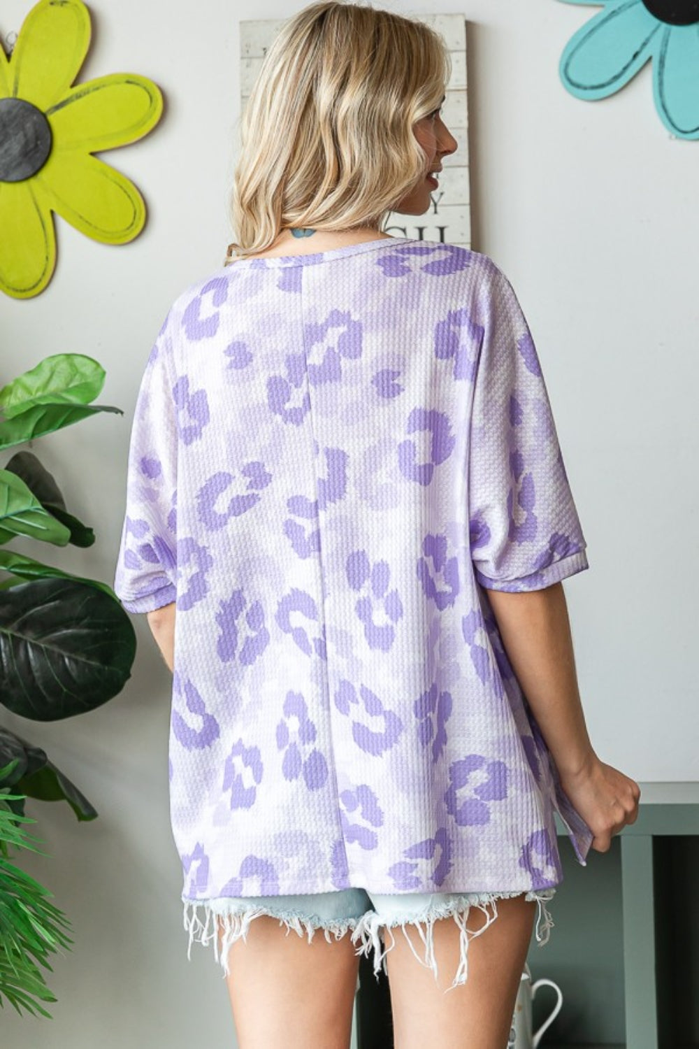 Hopely Print Waffle Oversized T-Shirt-Street 360-Lavender-S-Urbanheer