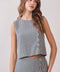 Houndstooth Pattern Covered Button Trim Top