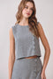 Houndstooth Pattern Covered Button Trim Top