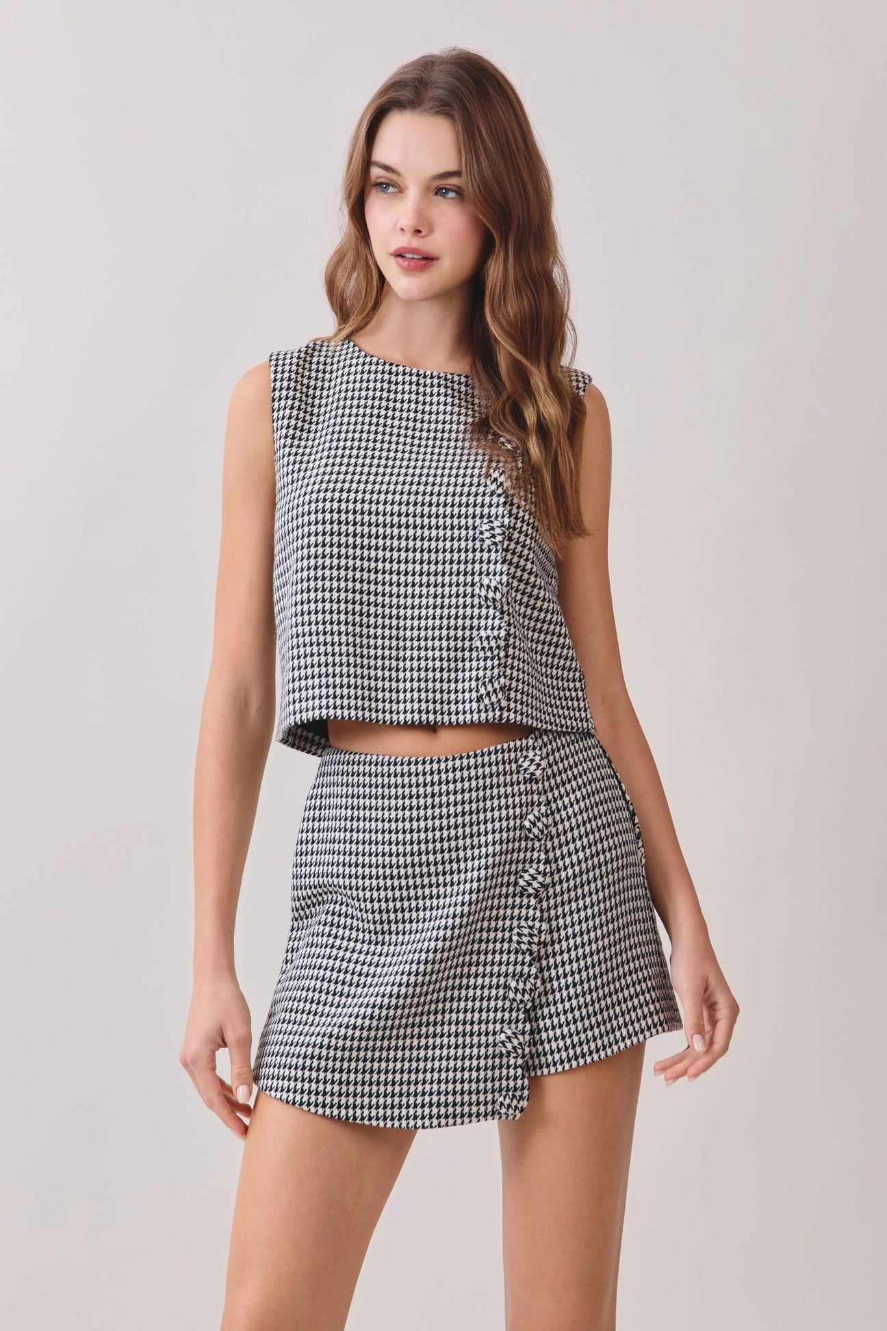 Houndstooth Wrap Front Design Mini Skort