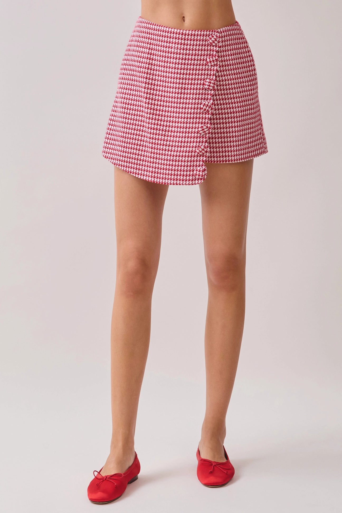 Houndstooth Wrap Front Design Mini Skort