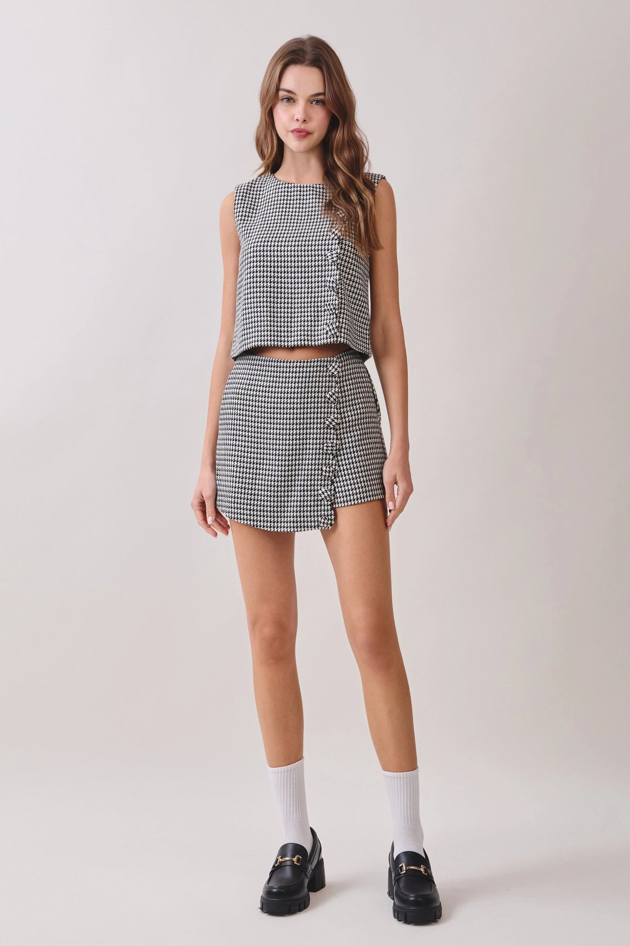 Houndstooth Wrap Front Design Mini Skort