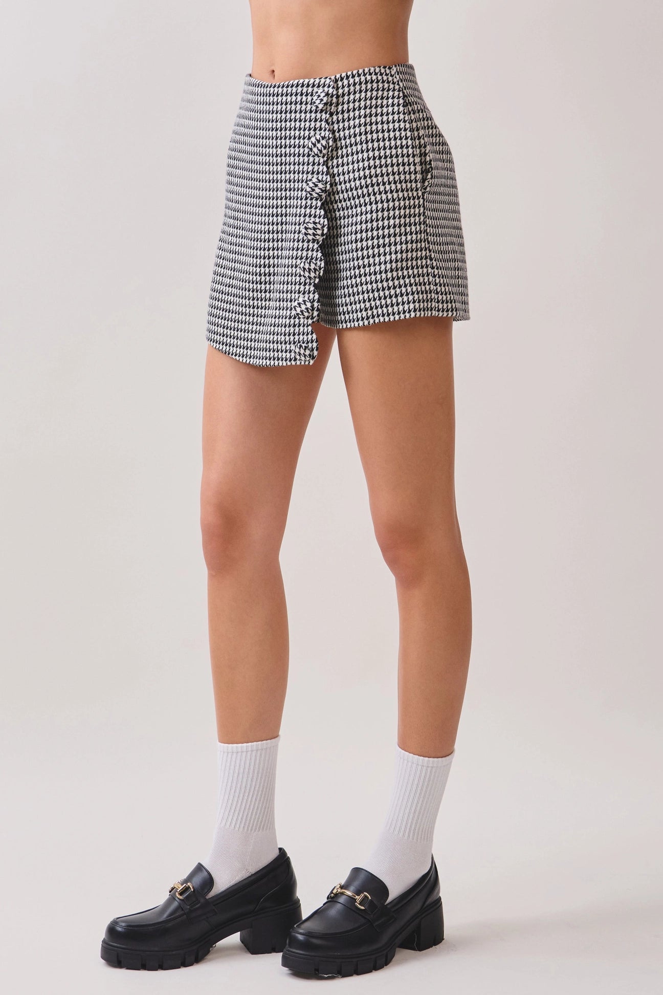 Houndstooth Wrap Front Design Mini Skort