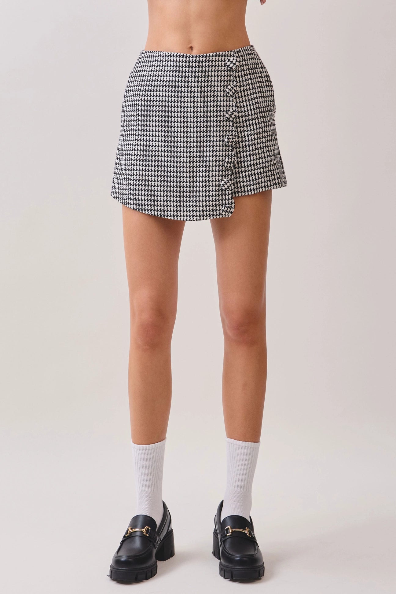 Houndstooth Wrap Front Design Mini Skort