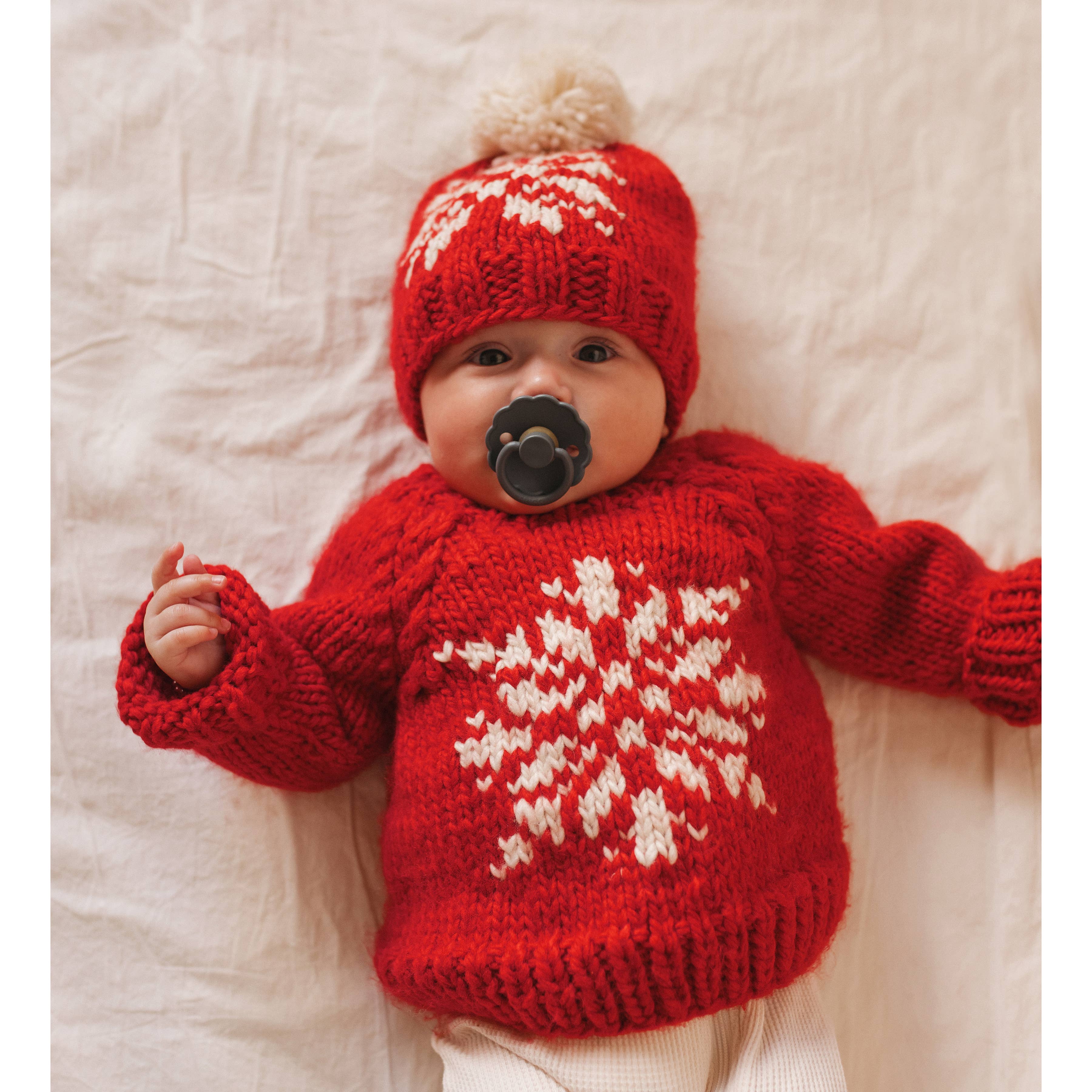Huggalugs - Snowflake Red Crew Neck Sweater for Baby & Toddler: 12-18 months