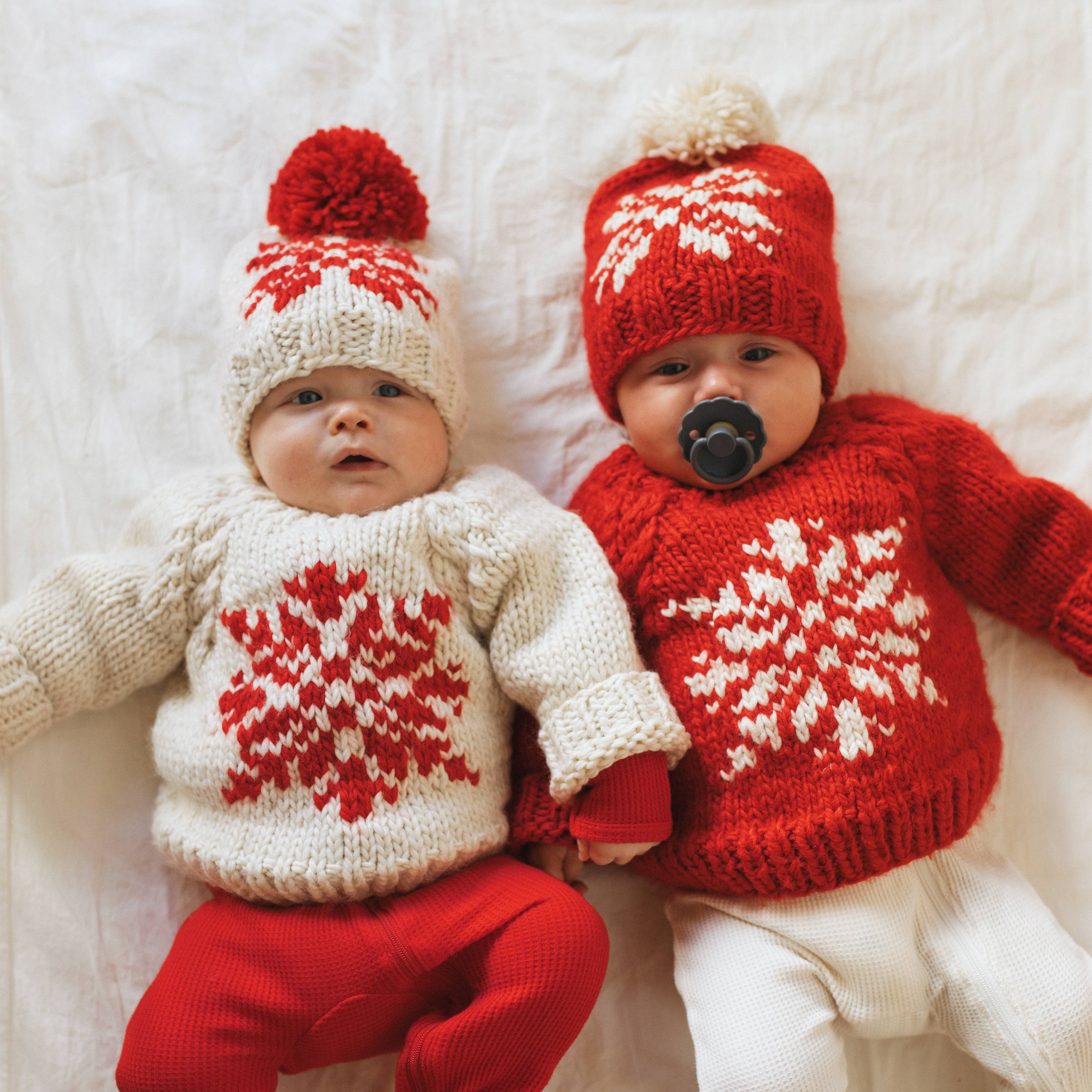 Huggalugs - Snowflake Red Crew Neck Sweater for Baby & Toddler: 12-18 months