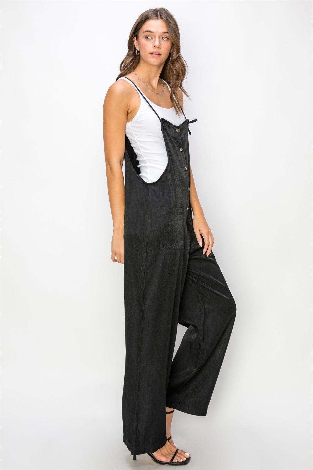 Hyfve Half Button Sleeveless Straight Jumpsuit-HYFVE-Black-S-Urbanheer