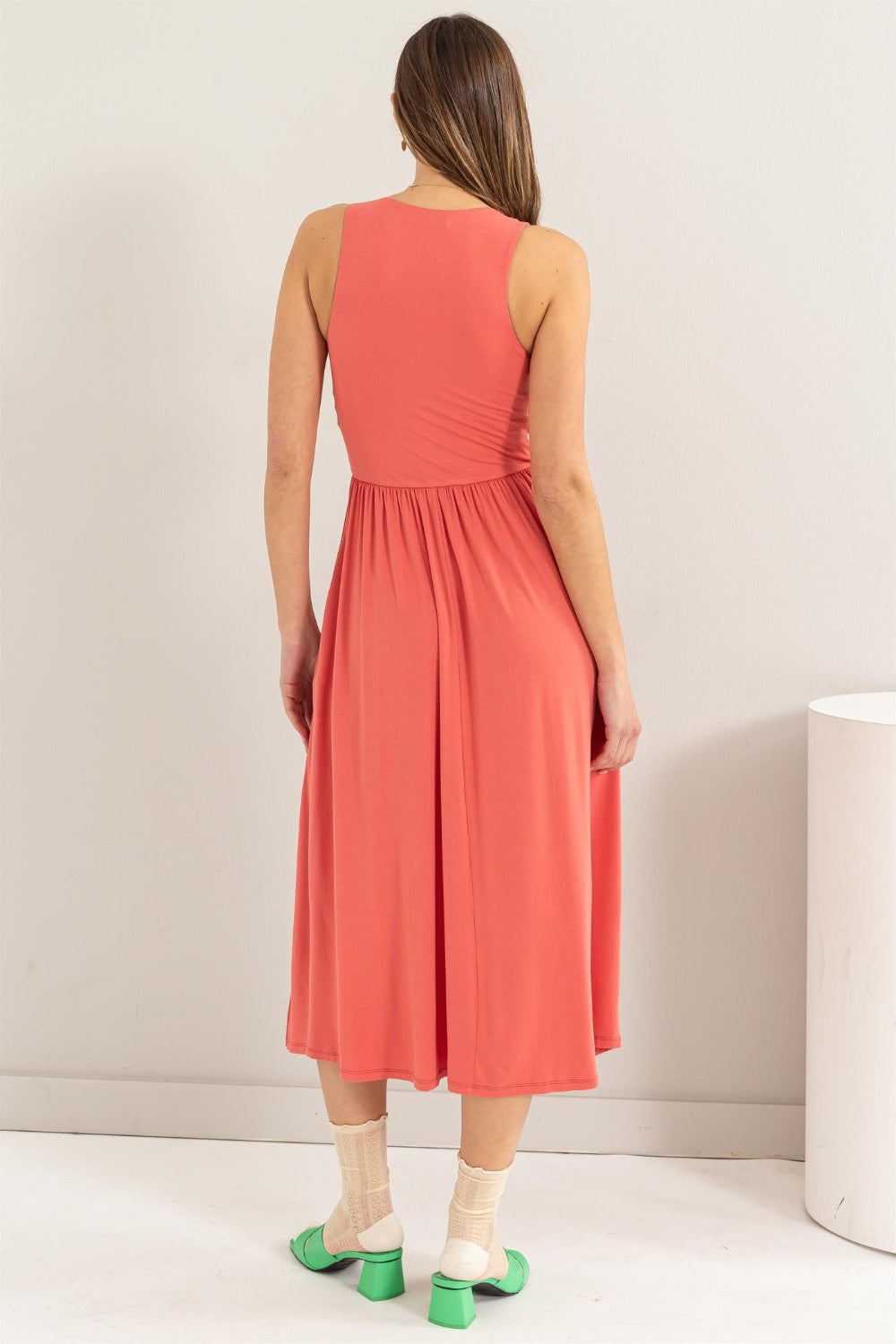 Hyfve Sleeveless Slit Midi Dress-HYFVE-Spiced Coral-S-Urbanheer