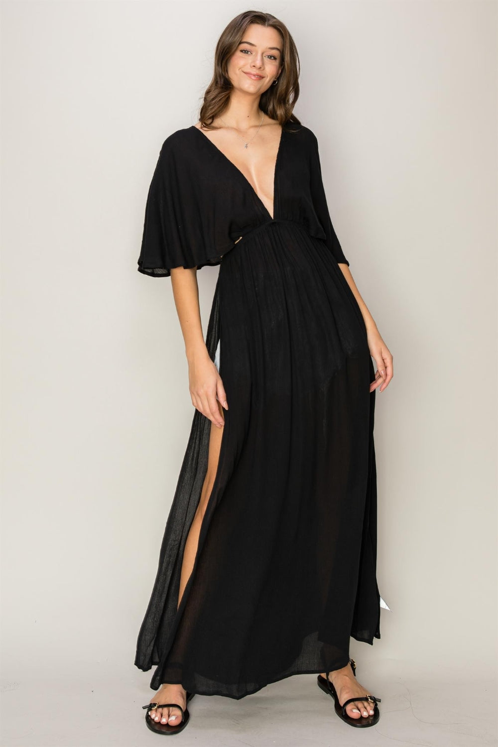 Hyfve Tie Back Maxi Split Cover Up Dress-HYFVE-Black-S-Urbanheer