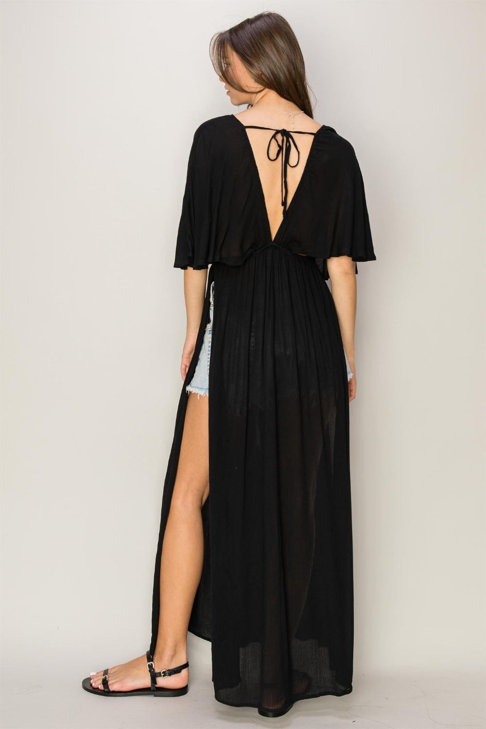 Hyfve Tie Back Maxi Split Cover Up Dress-HYFVE-Black-S-Urbanheer