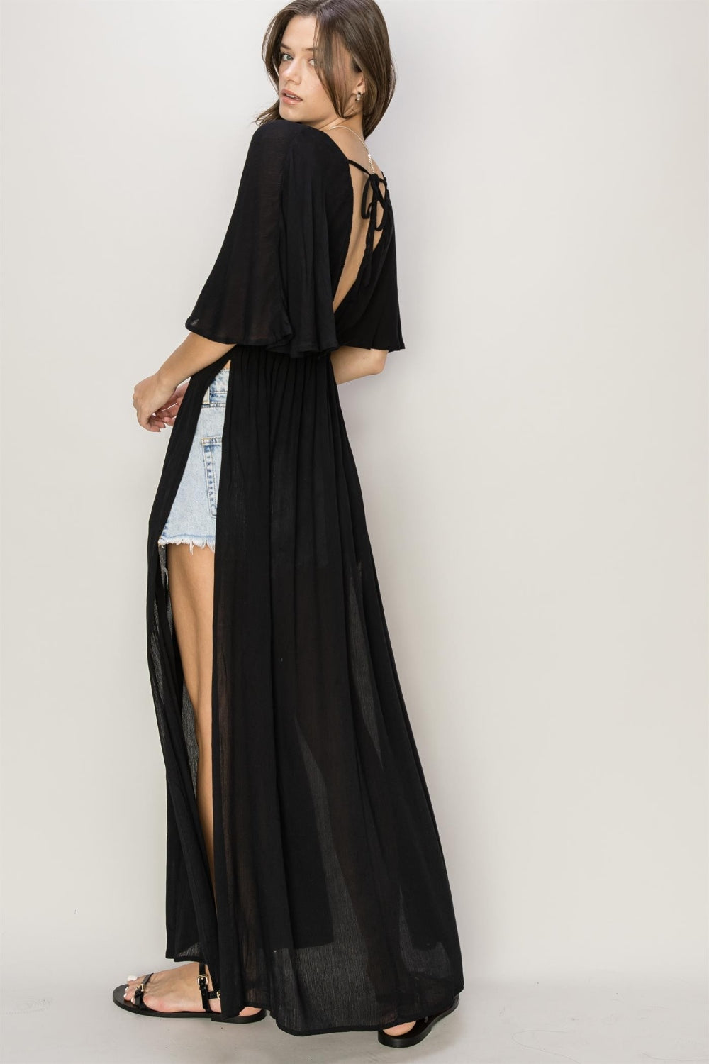 Hyfve Tie Back Maxi Split Cover Up Dress-HYFVE-Black-S-Urbanheer