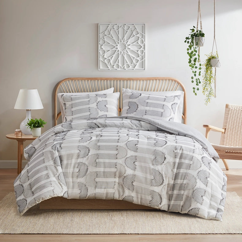 Hypoallergenic Clip Jacquard Comforter/Duvet Cover Set, Grey-Comforter/Duvet-Olliix-Full/Queen-Urbanheer