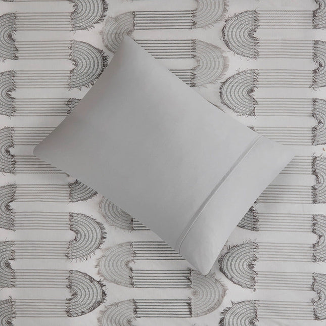 Hypoallergenic Clip Jacquard Comforter/Duvet Cover Set, Grey