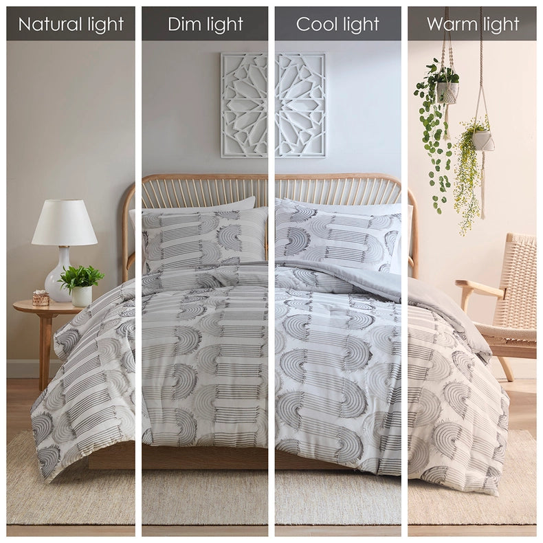 Hypoallergenic Clip Jacquard Comforter/Duvet Cover Set, Grey-Comforter/Duvet-Olliix-Full/Queen-Urbanheer