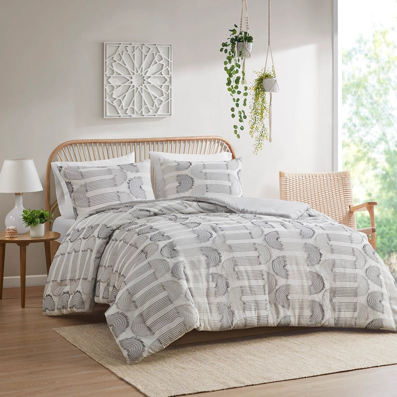 Hypoallergenic Clip Jacquard Comforter/Duvet Cover Set, Grey-Comforter/Duvet-Olliix-Full/Queen-Urbanheer