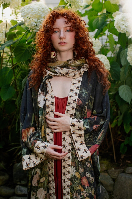 I Dream in Flowers Bohemian Bamboo Scarf with Bees-Scarf-Market of Stars-68cm x 155cm-Urbanheer