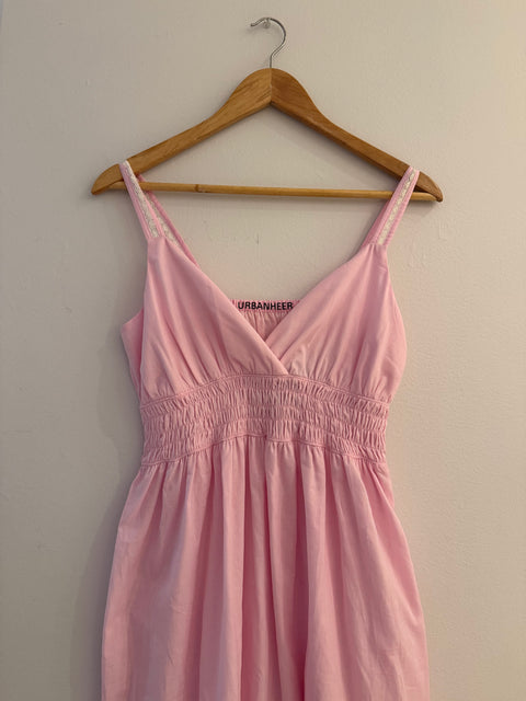 Smocked Waist Sleeveless Midi Dress - Pink