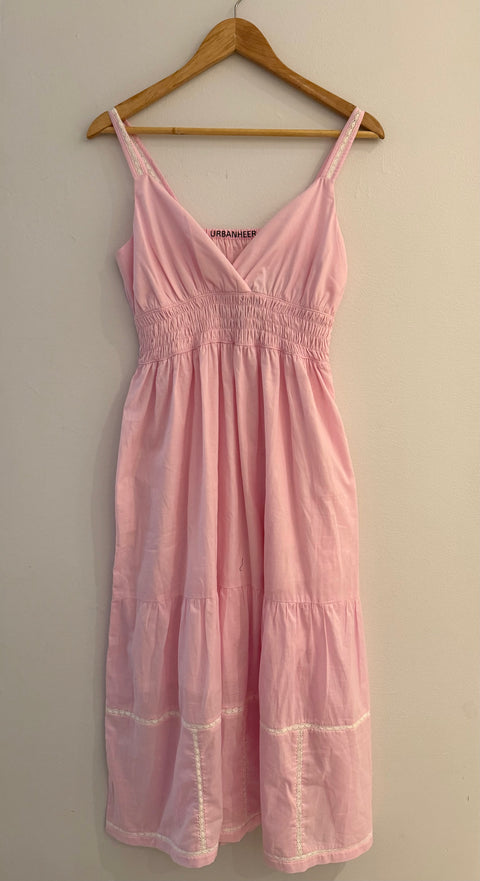 Smocked Waist Sleeveless Midi Dress - Pink