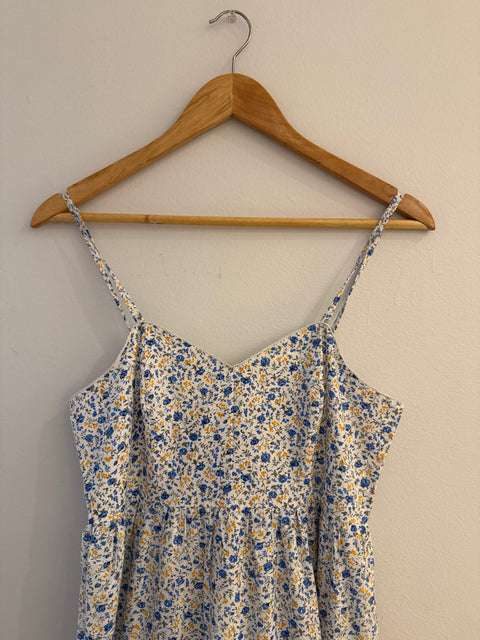 Floral Scallop Sleeveless Midi Dress - Blue/White/Yellow