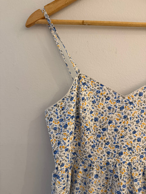 Floral Scallop Sleeveless Midi Dress - Blue/White/Yellow
