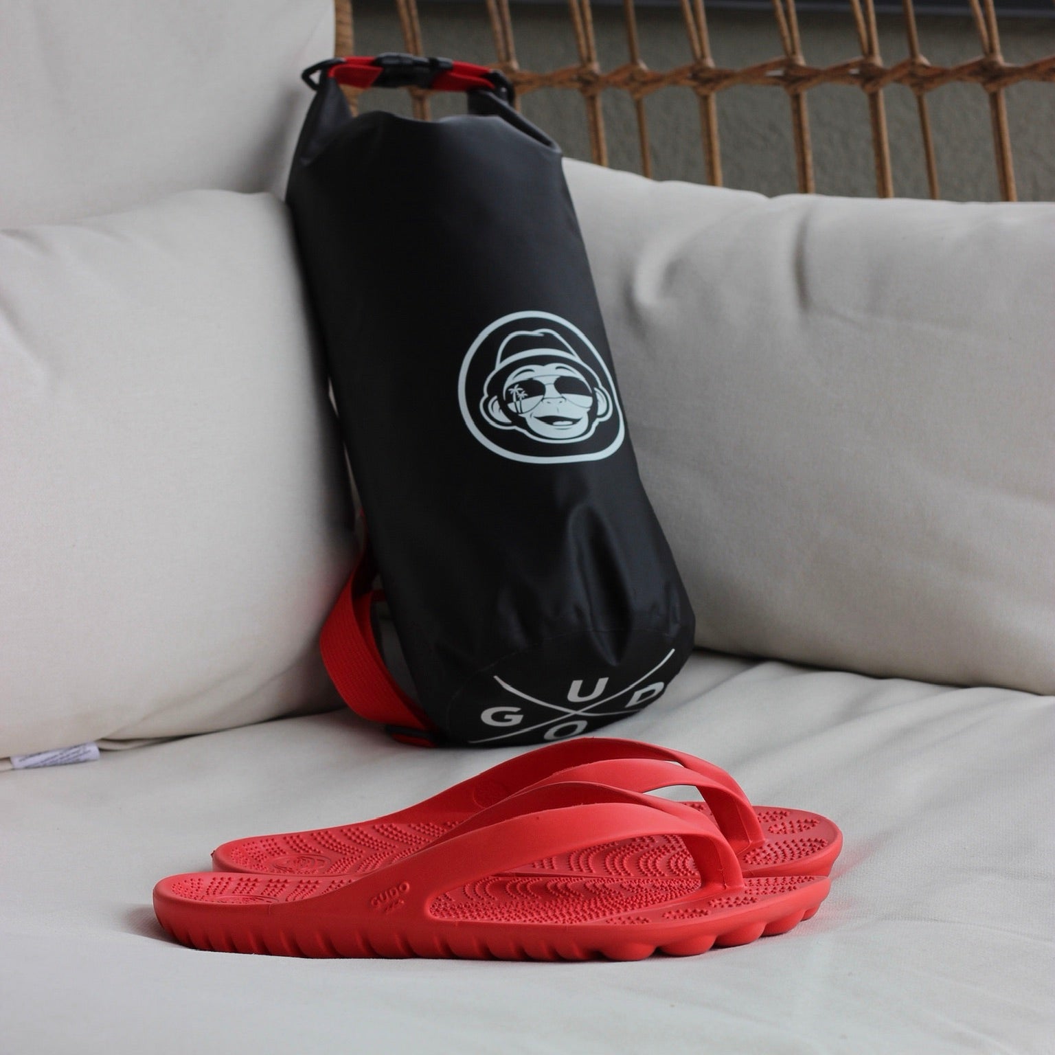 FIRE RED FLIP FLOPS & DRYBAG BY GUDO-Shoes-GUDO WORLD-7 MEN / 9 WOMEN-Urbanheer