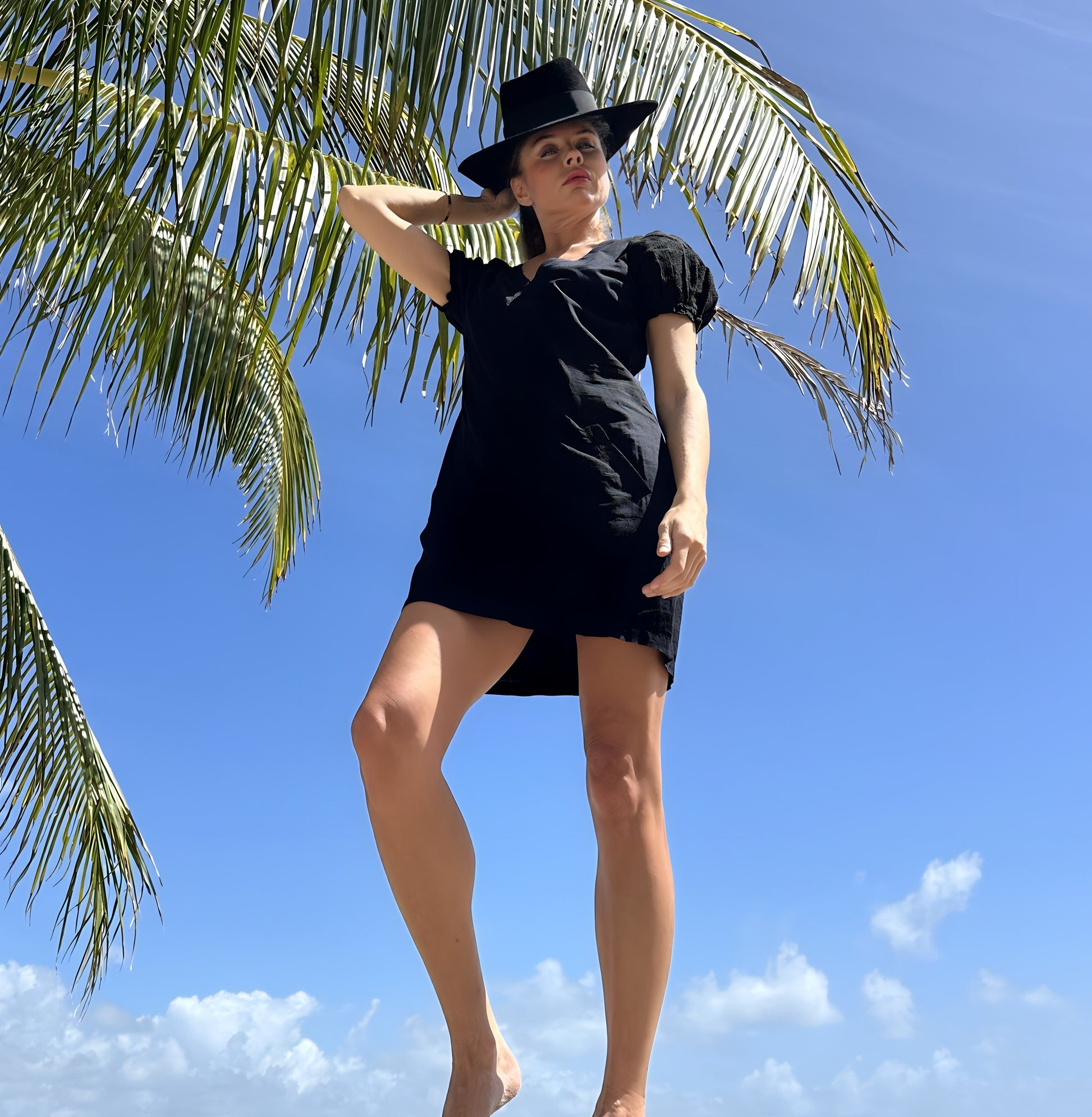 INES Black Shift Dress with Puff Shoulders-Dress-Gild the Label-XS-Urbanheer