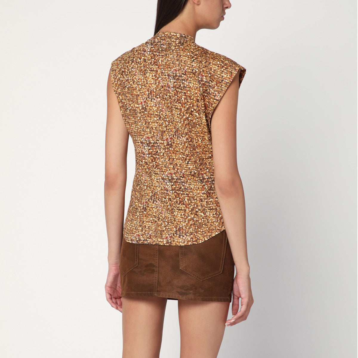 ISABEL MARANT Asymmetrical Nayda T-shirt with ochre print