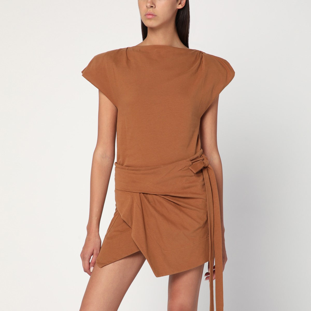 ISABEL MARANT Asymmetrical Sebani T-shirt in caramel colour