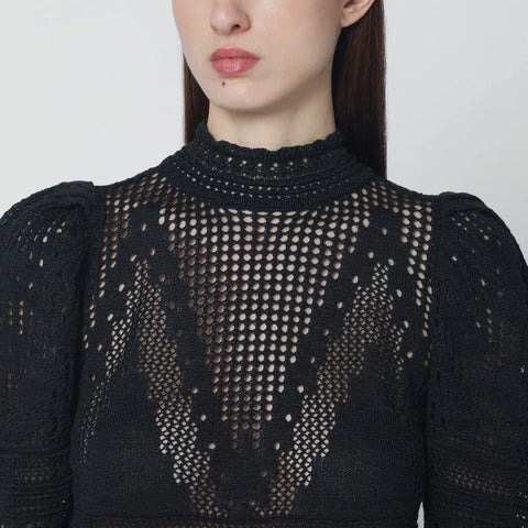 ISABEL MARANT Dahara black openwork knit top