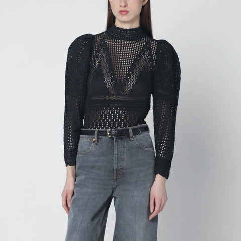 ISABEL MARANT Dahara black openwork knit top